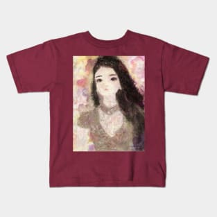 Girl's Portrait with Long Hair Impressionist Painting Kids T-Shirt